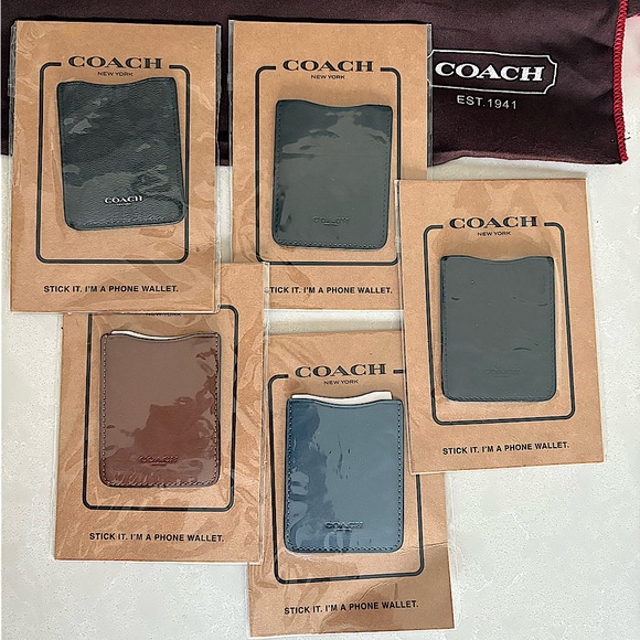 NWT Set of 5 Coach Phone Wallet Pocket Stickers | Leather | F24051 & F24993 - Picture 1 of 11